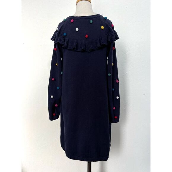 Hanna Andersson Girls 8 (130) Navy Multicolored Pom Pom Cotton Sweater Dress - Picture 4 of 8